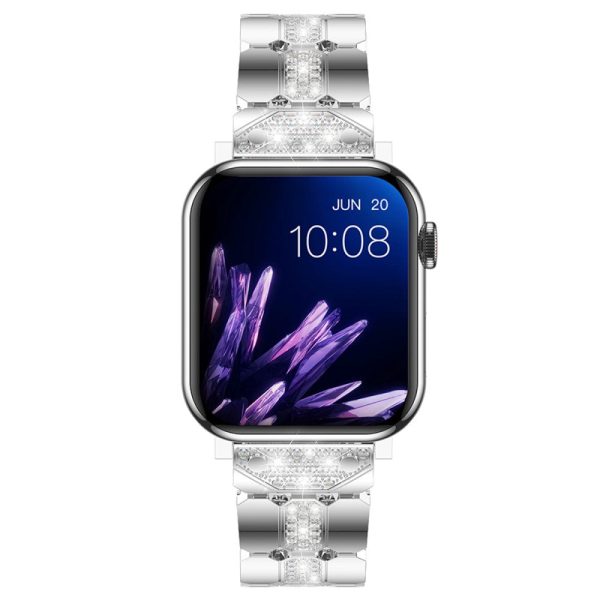 Zinc Alloy Band for Apple Watch Series 49mm - 45mm - 44mm - 42mm Rhinestones Decor Strap - Silver Online Sale