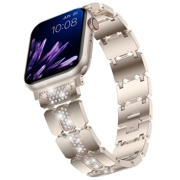 Zinc Alloy Band for Apple Watch Series 49mm - 45mm - 44mm - 42mm Rhinestones Decor Strap - Champagne For Cheap