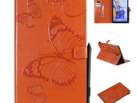 Samsung Galaxy Tab A 10.5 imprint butterfly leather flip case - Orange Online Hot Sale