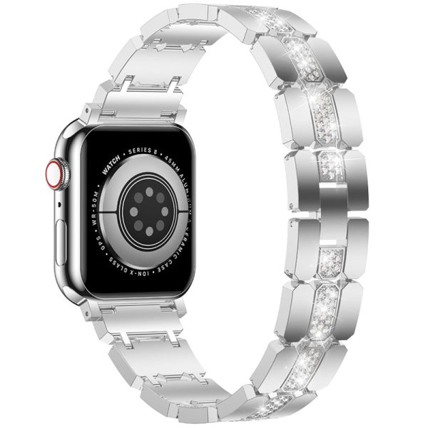 Zinc Alloy Band for Apple Watch Series 49mm - 45mm - 44mm - 42mm Rhinestones Decor Strap - Silver Online Sale