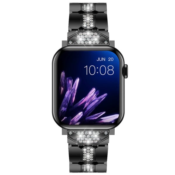 Zinc Alloy Band for Apple Watch Series 49mm - 45mm - 44mm - 42mm Rhinestones Decor Strap - Black Sale