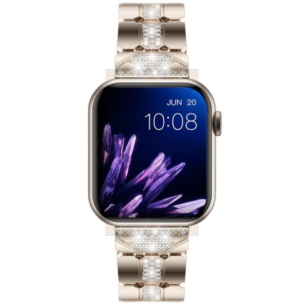 Zinc Alloy Band for Apple Watch Series 49mm - 45mm - 44mm - 42mm Rhinestones Decor Strap - Champagne For Cheap