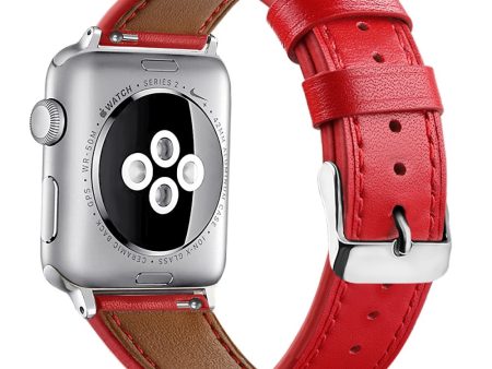 Apple Watch (41mm) top layer cowhide genuine leather watch strap - Red on Sale