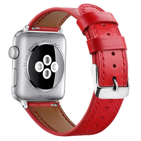 Apple Watch (41mm) top layer cowhide genuine leather watch strap - Red on Sale